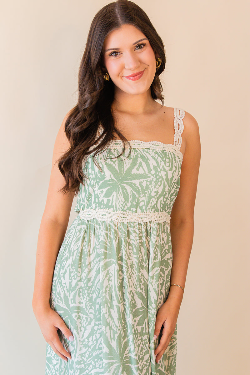 Palm Whispers Tie-Back Maxi Dress