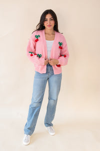 Cherry Long Sleeve Knit Cardigan