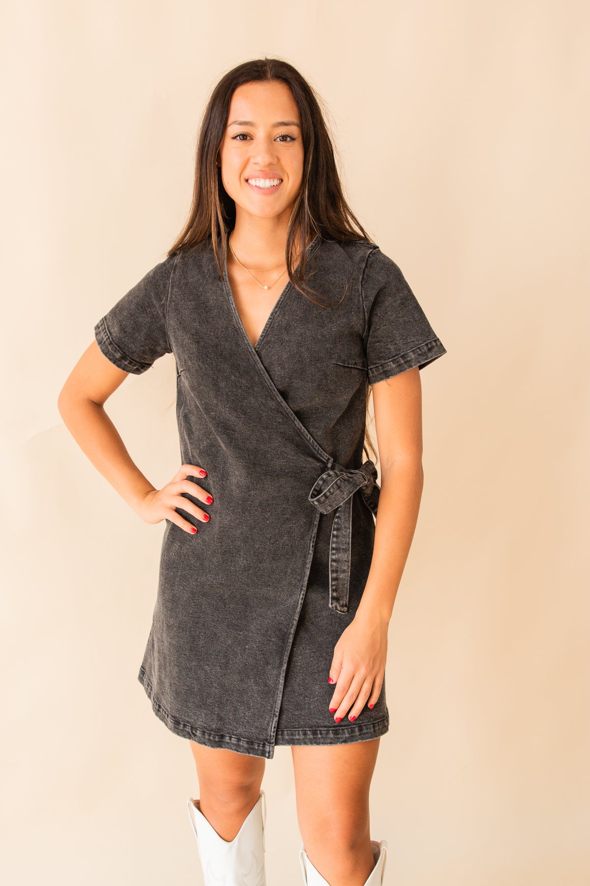 State of Mind Wrap Front Denim Dress