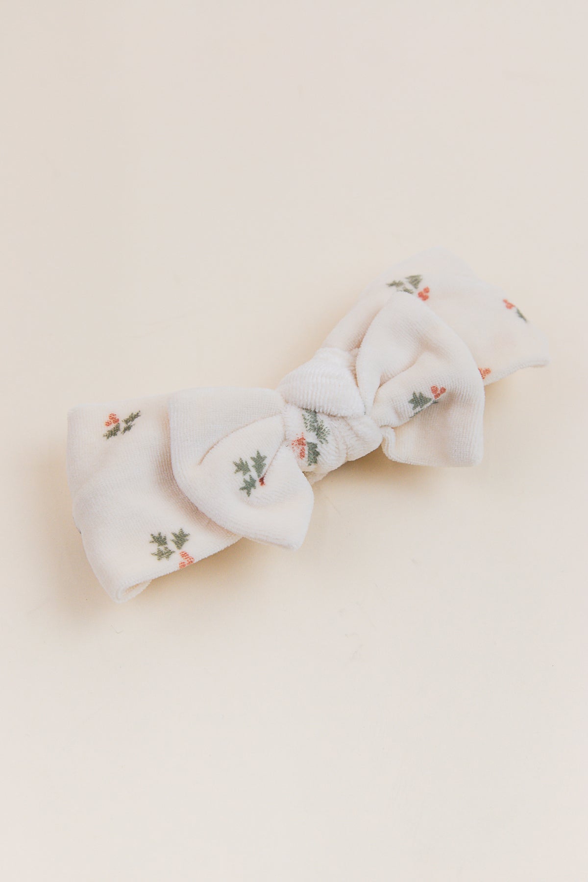Velour Bow Headband Holly Berry