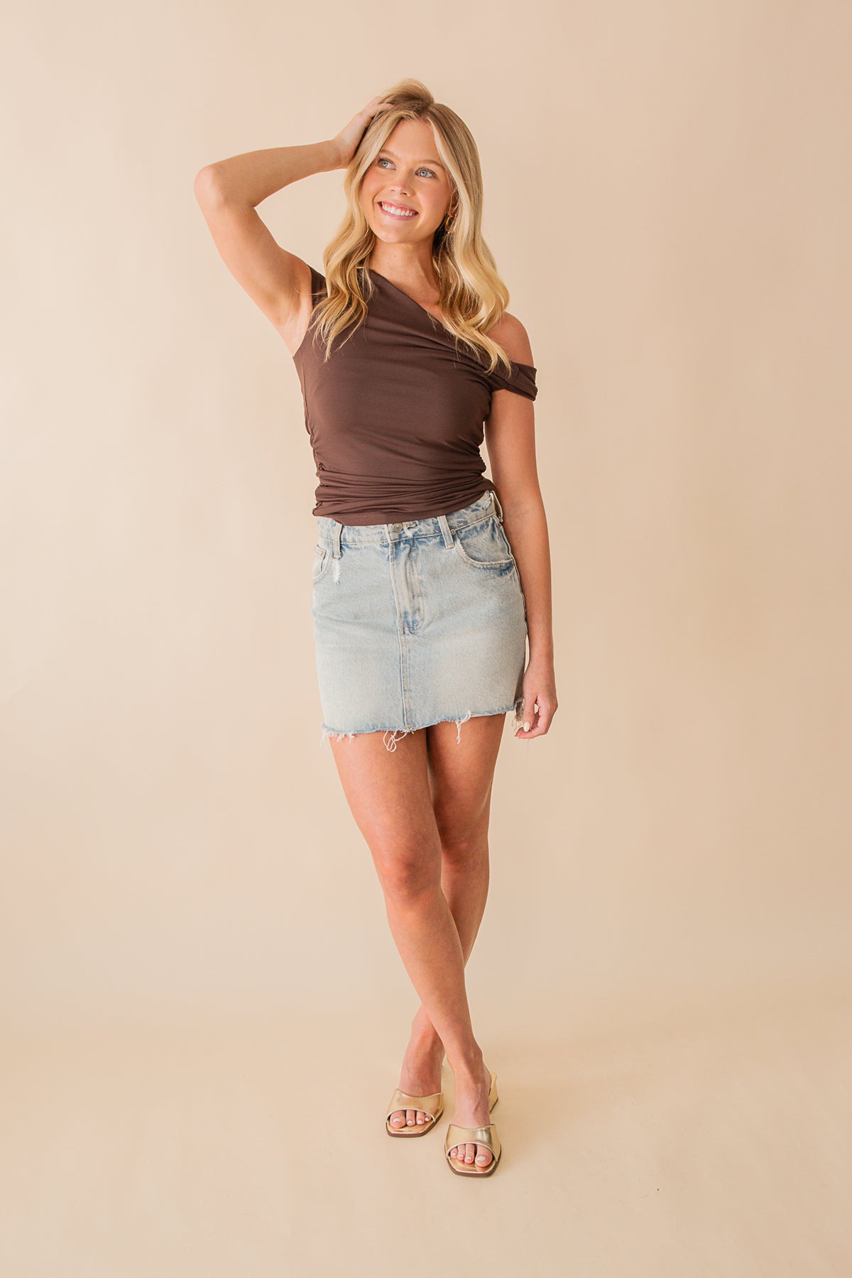 Nora Ruched Off Shoulder Knit Top
