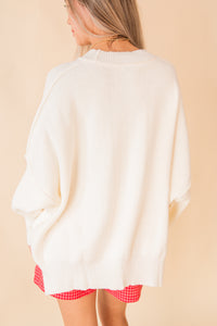 Oversized Side Slit Crew Neck Cozy Sweater