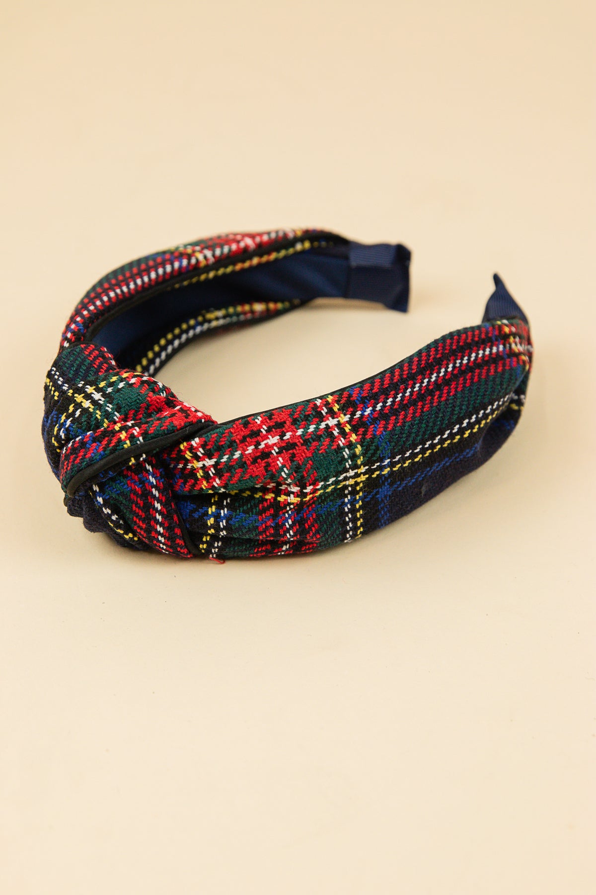 Tartan Knotted Headband Navy