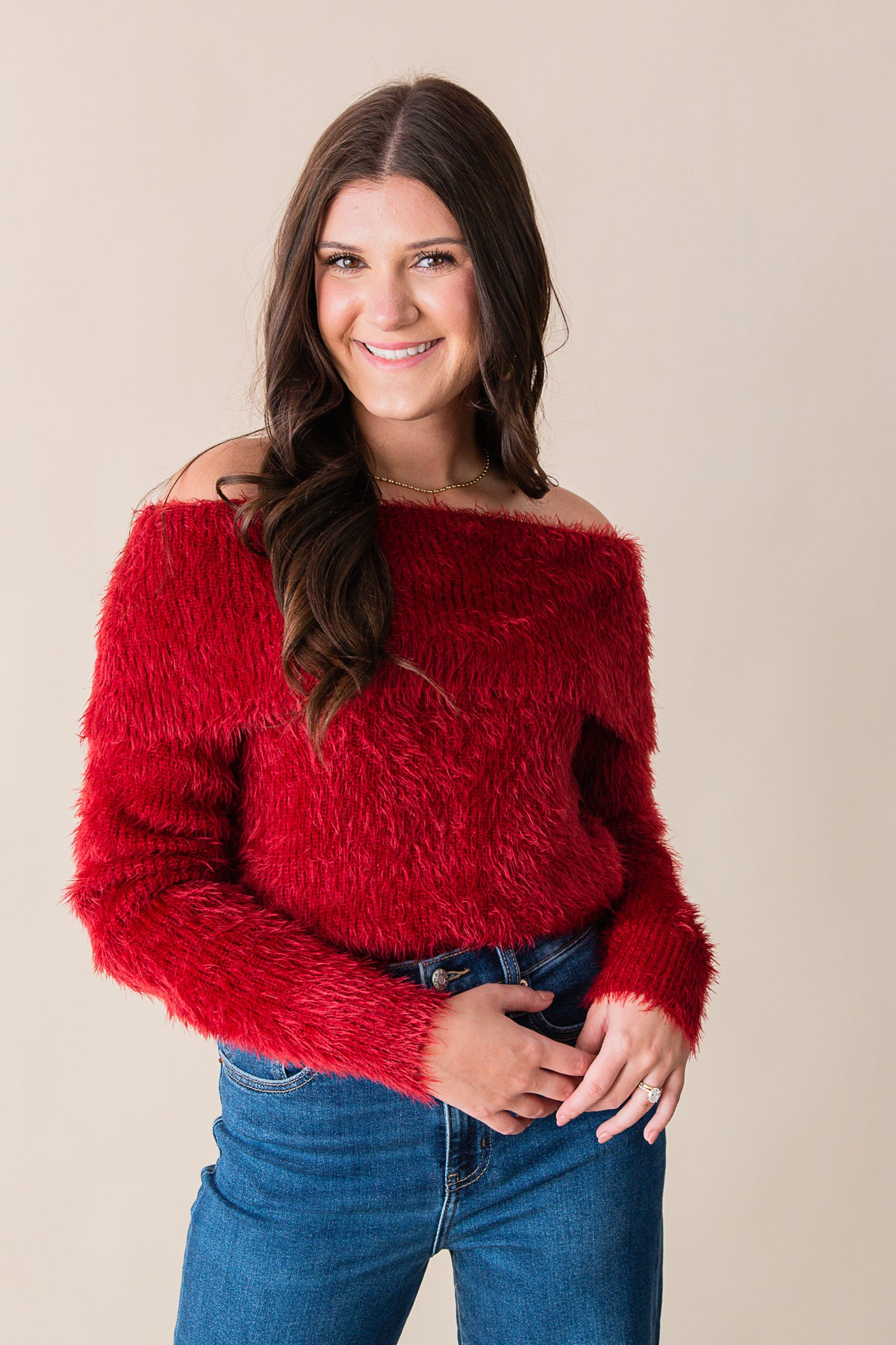 Amaya Off the Shoulder Fuzzy Sweater