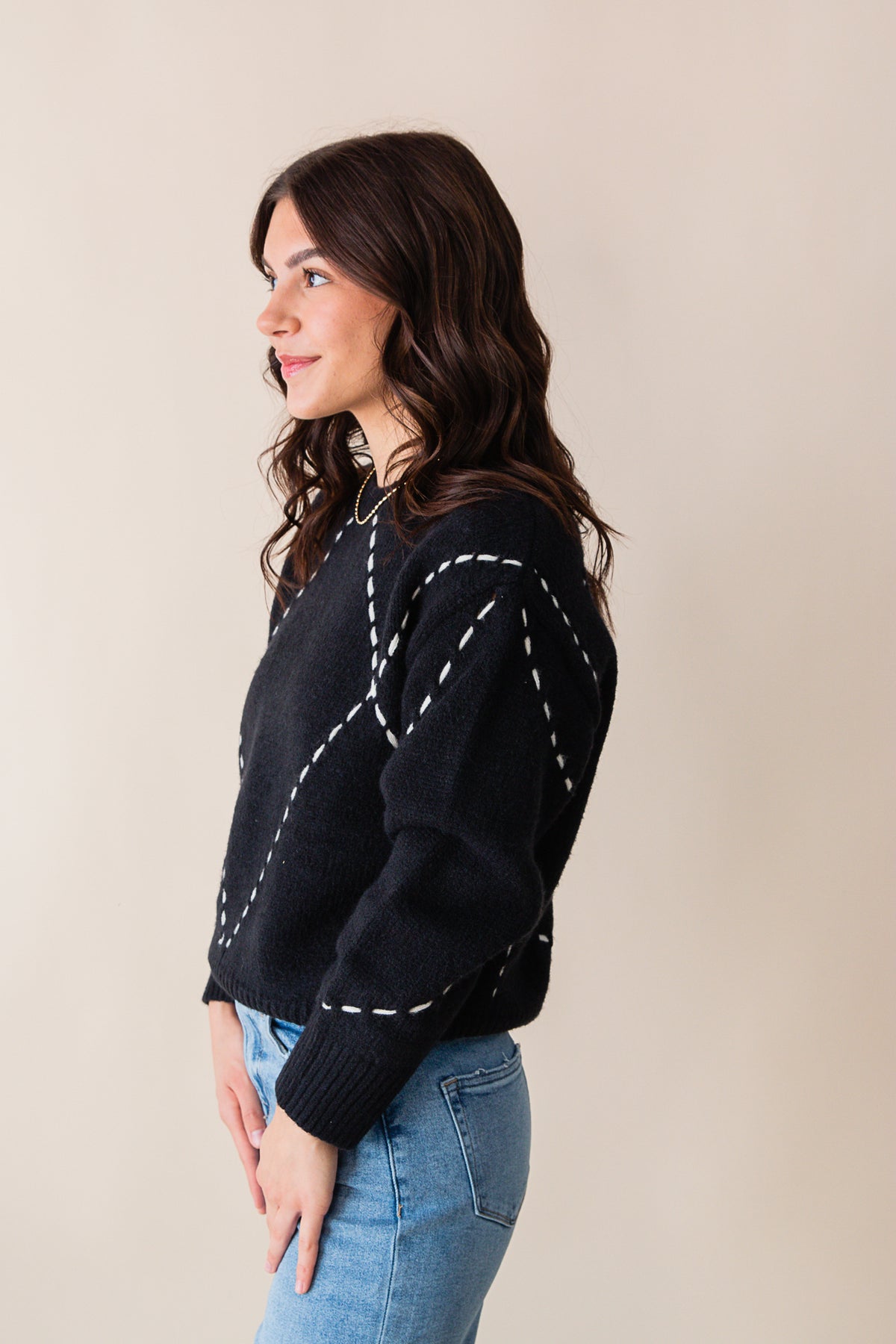 Guest List Contrast Stitch Sweater