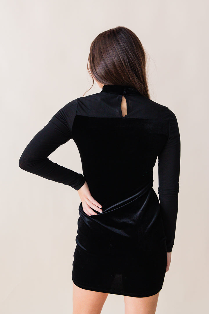 Sasha Mock Neck Velvet Mini Dress