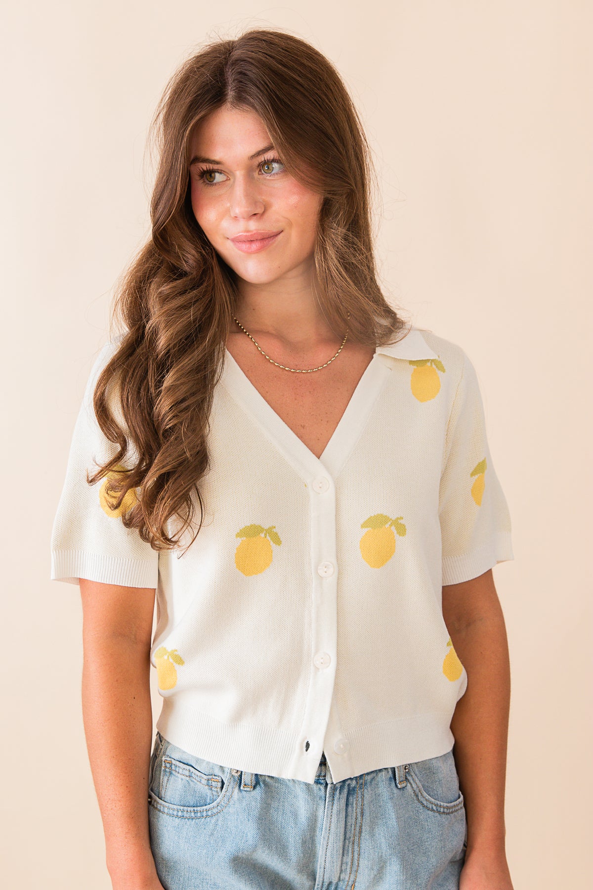 Citron Embroidered Lemons Knit Shirt