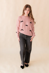 Sprinkled Bows Cable Knit Sweater