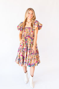 Maggie Flower Print Midi Dress