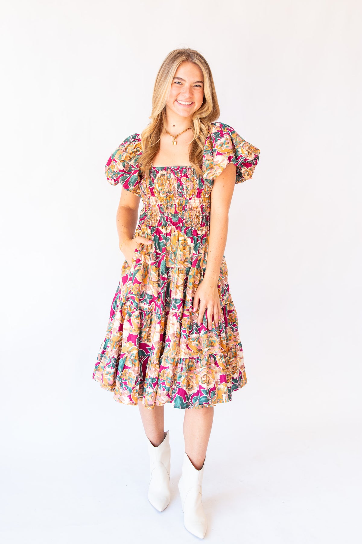 Maggie Flower Print Midi Dress