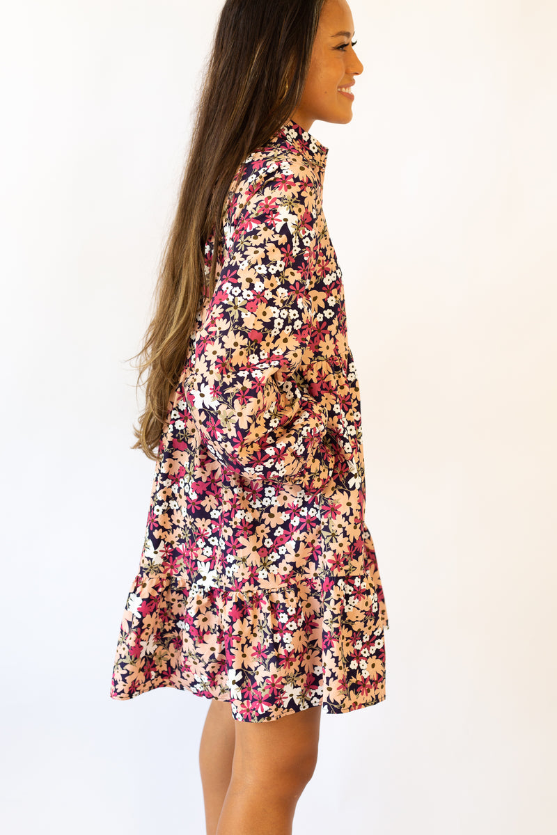Floral Print Ruffle Shirt Dress