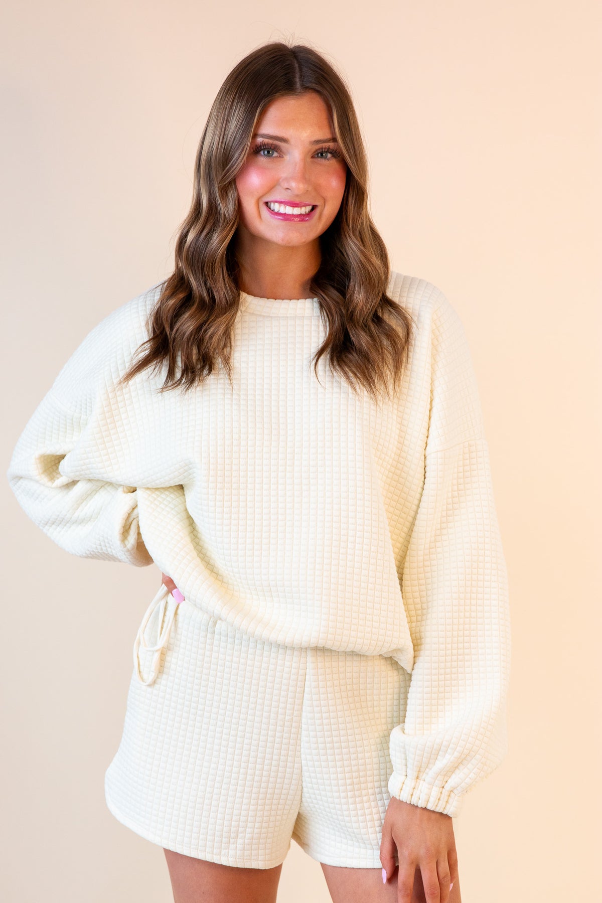 Pastime Textured Terry Sidetie Pullover