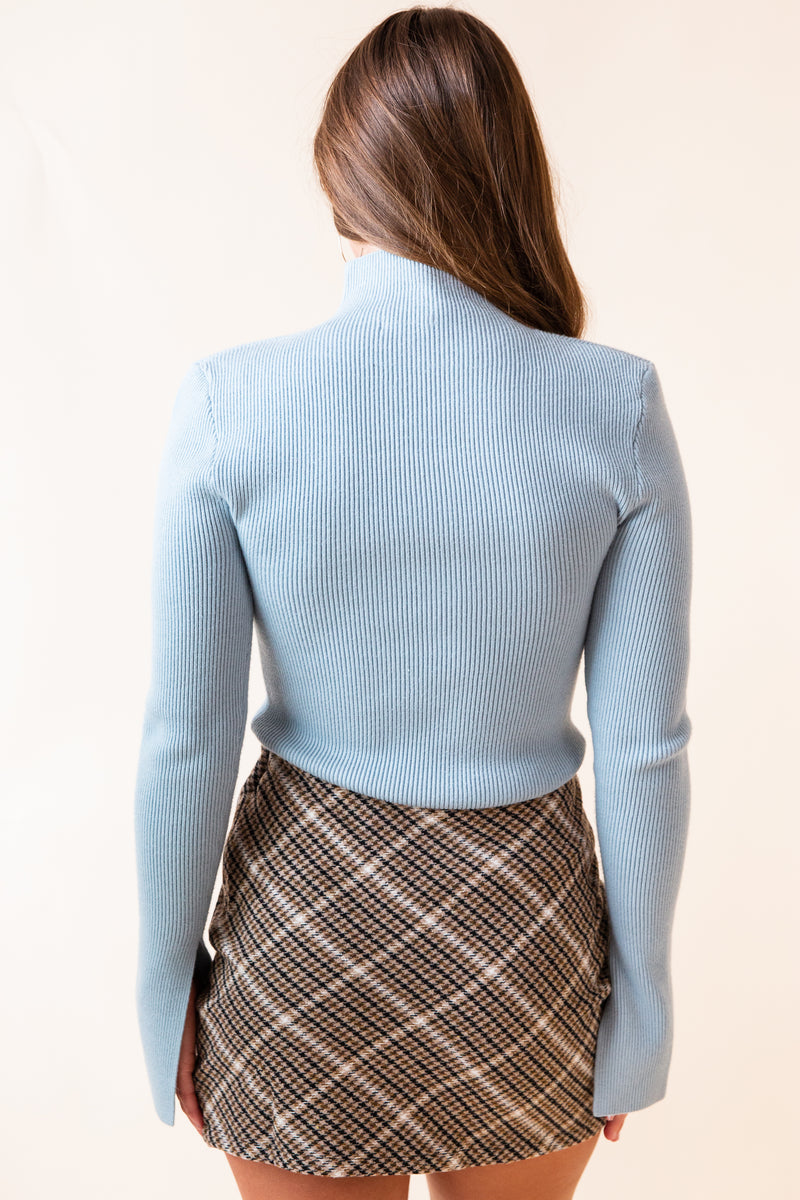 Erika Light Padded Shoulder Sweater Top W/ Sleeve Slit