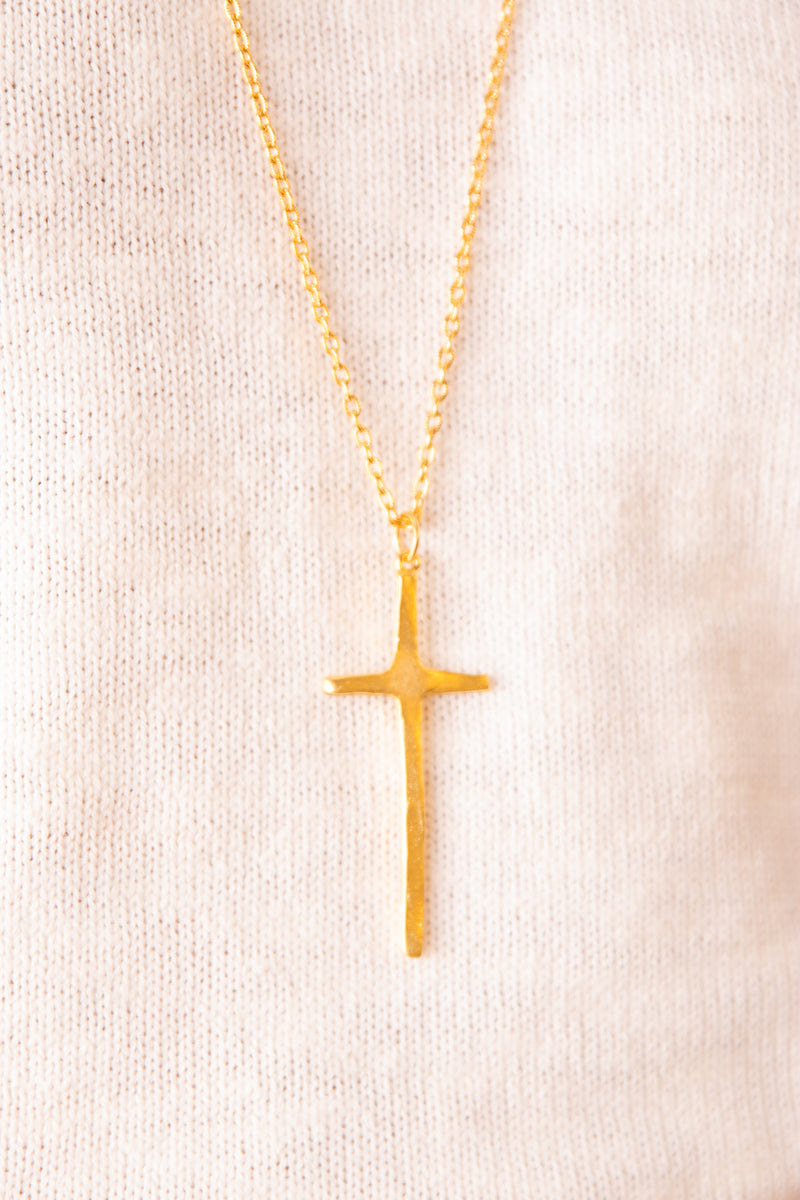 Elongated Long Cross Necklace