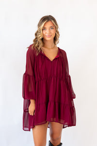 Crimson Keyhole L/S Dress