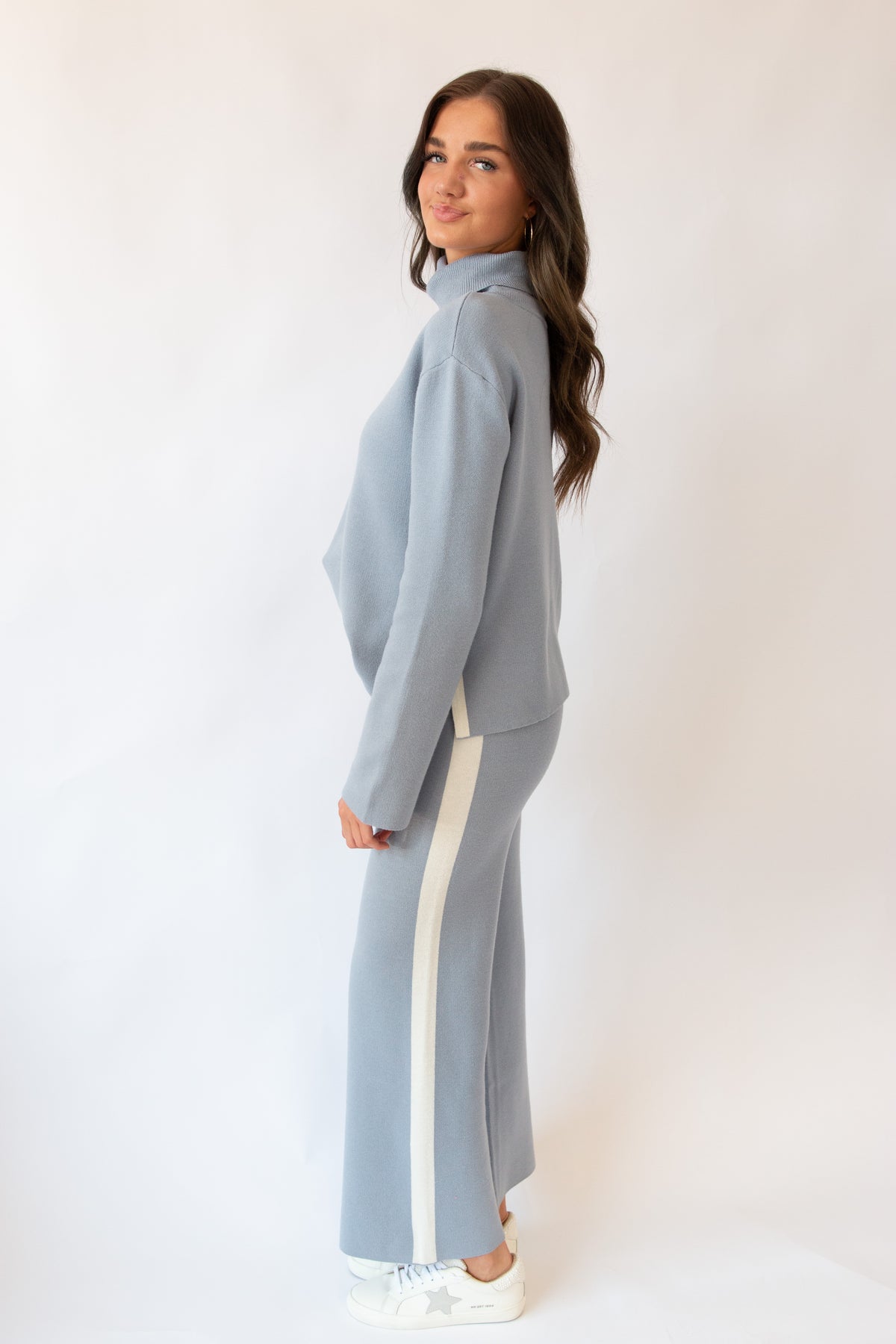 Sage 2-Pc Mock-neck Contrast Pop Sweater Set