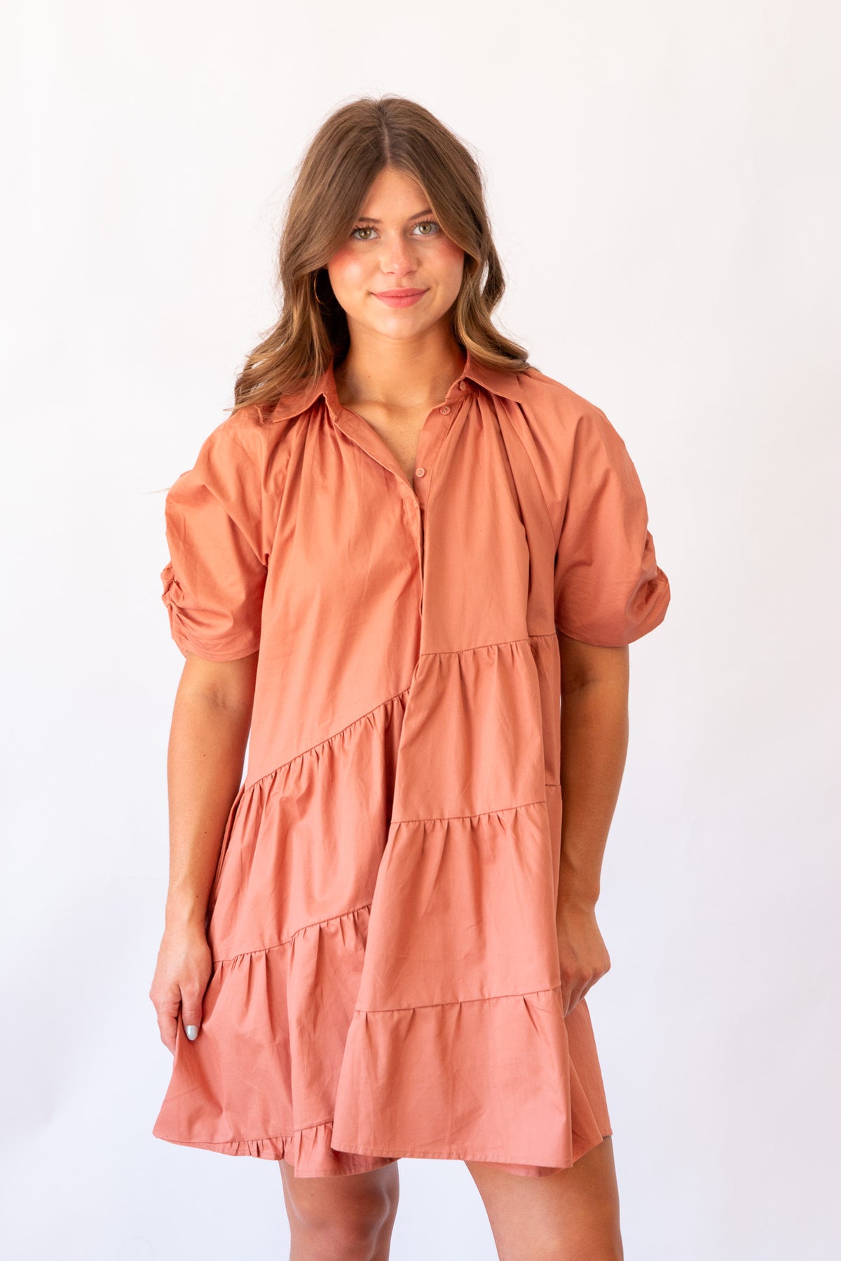 Ruched Sleeve Mini Dress