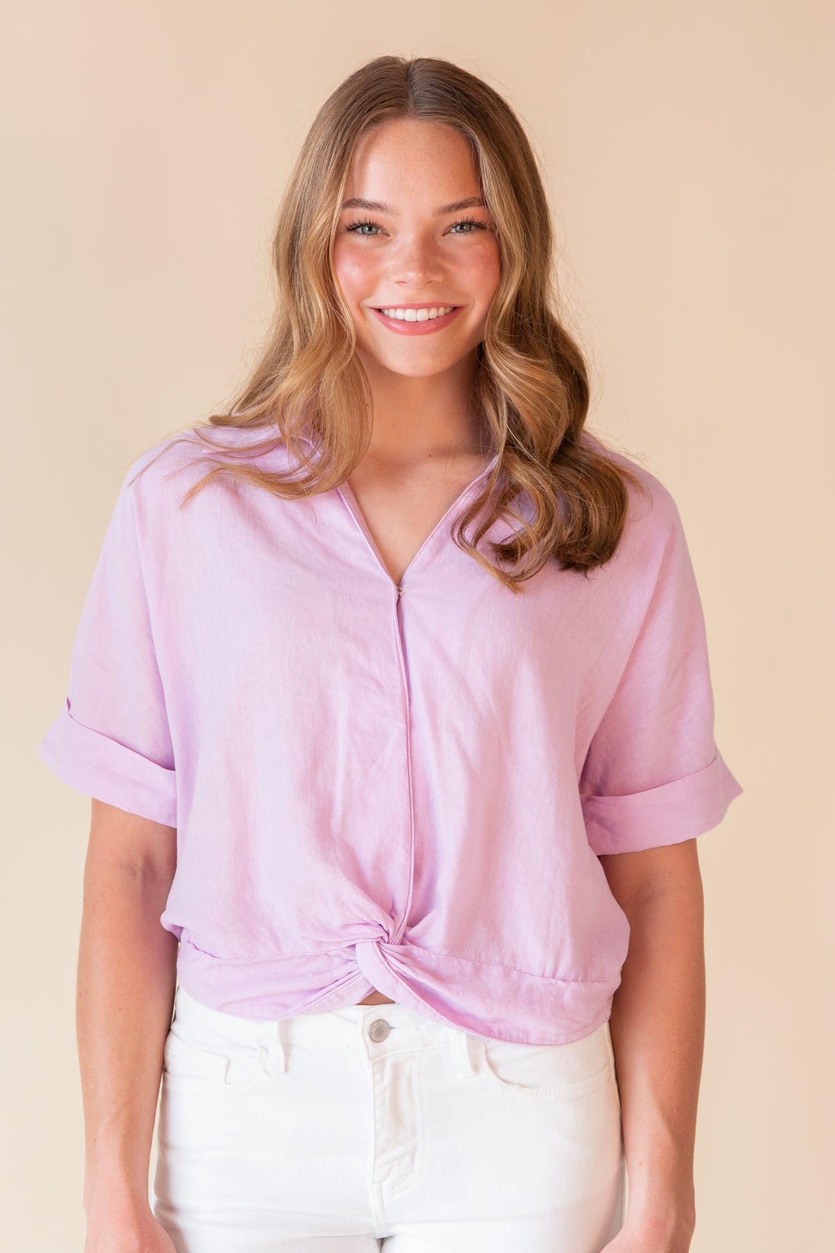 Rebel - Knot Front Shirt w/ Cuffed Sleeves