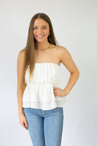 Pleated Ruffle Hem Tube Top