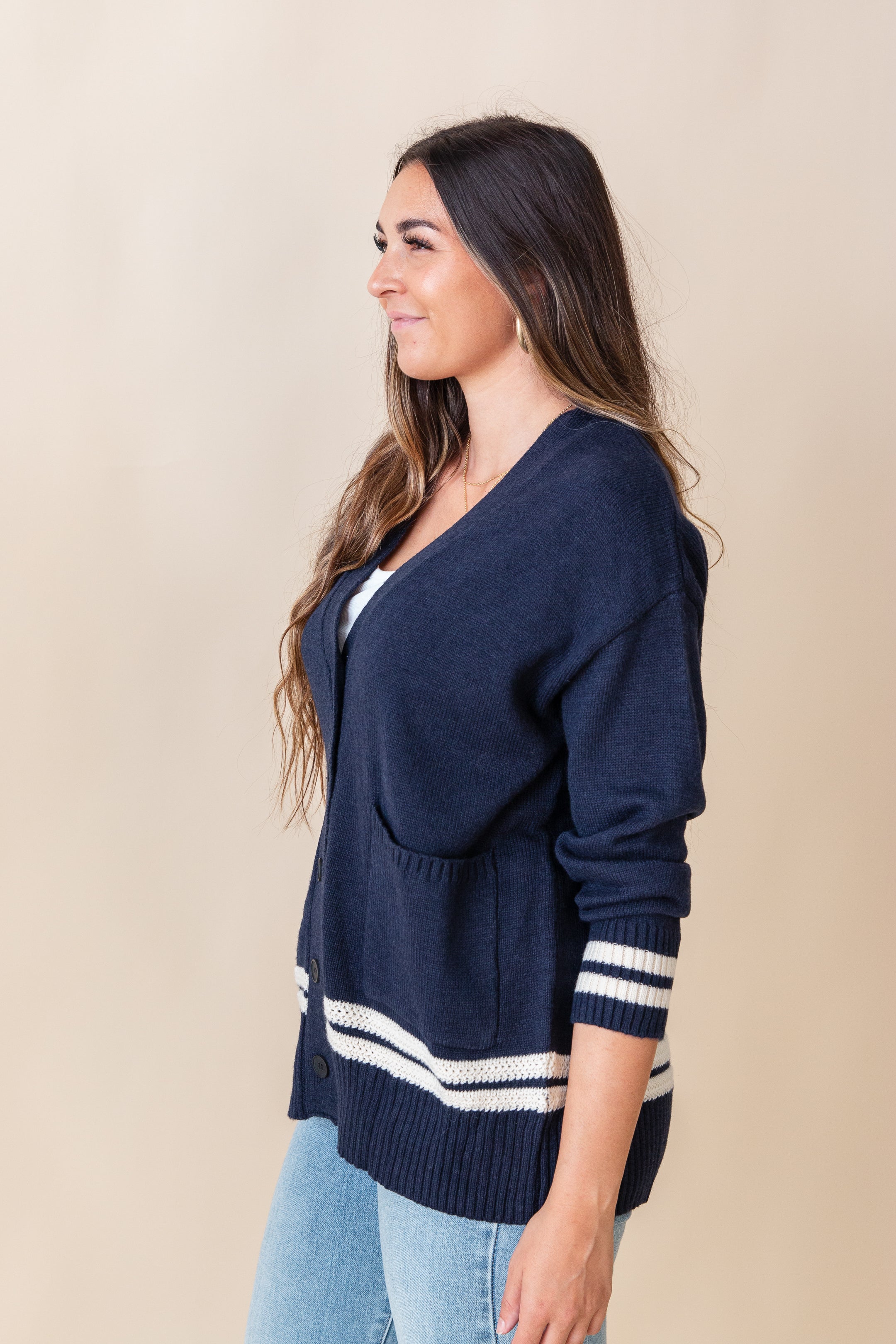 Contrast shop stripe cardigan