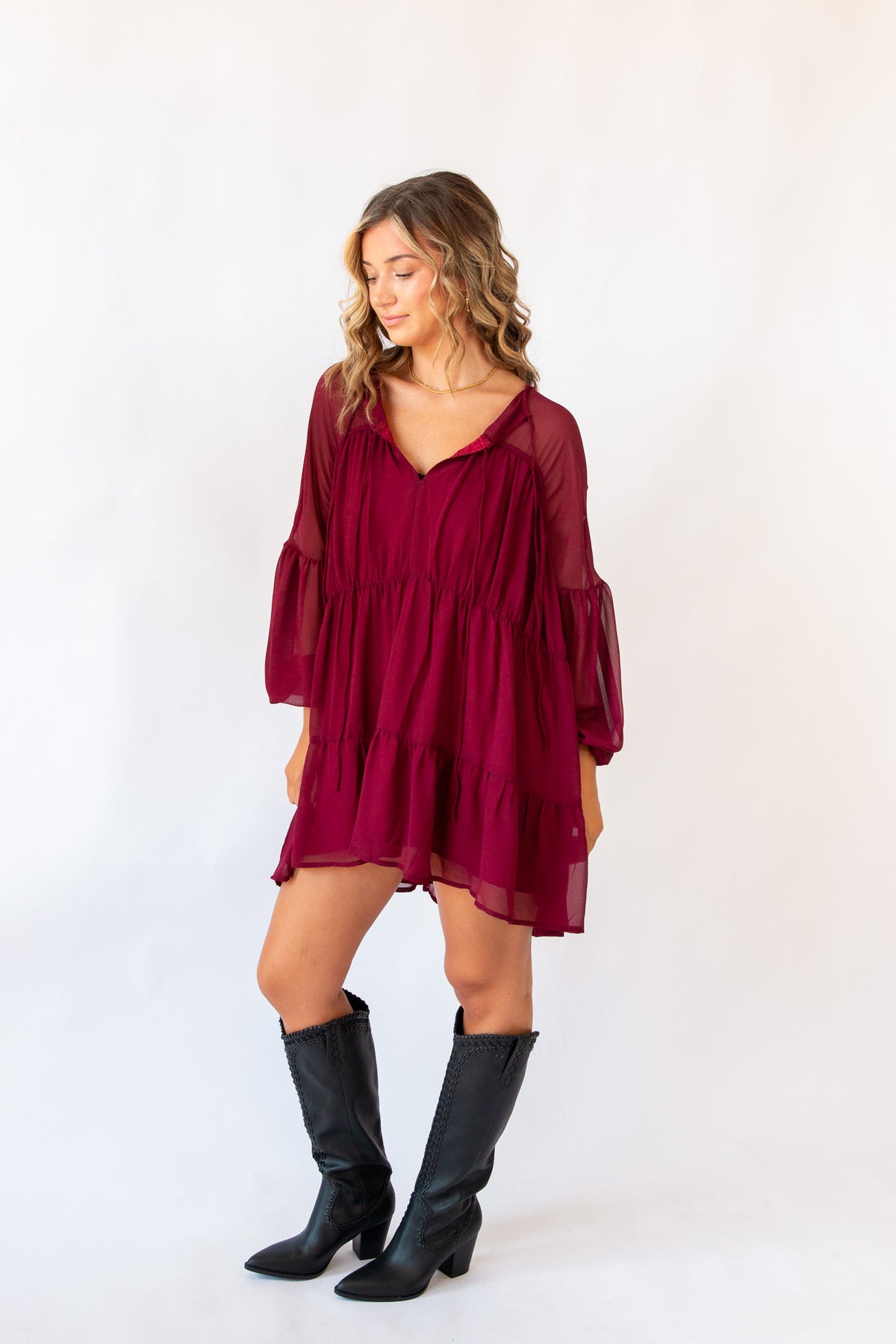 Crimson Keyhole L/S Dress